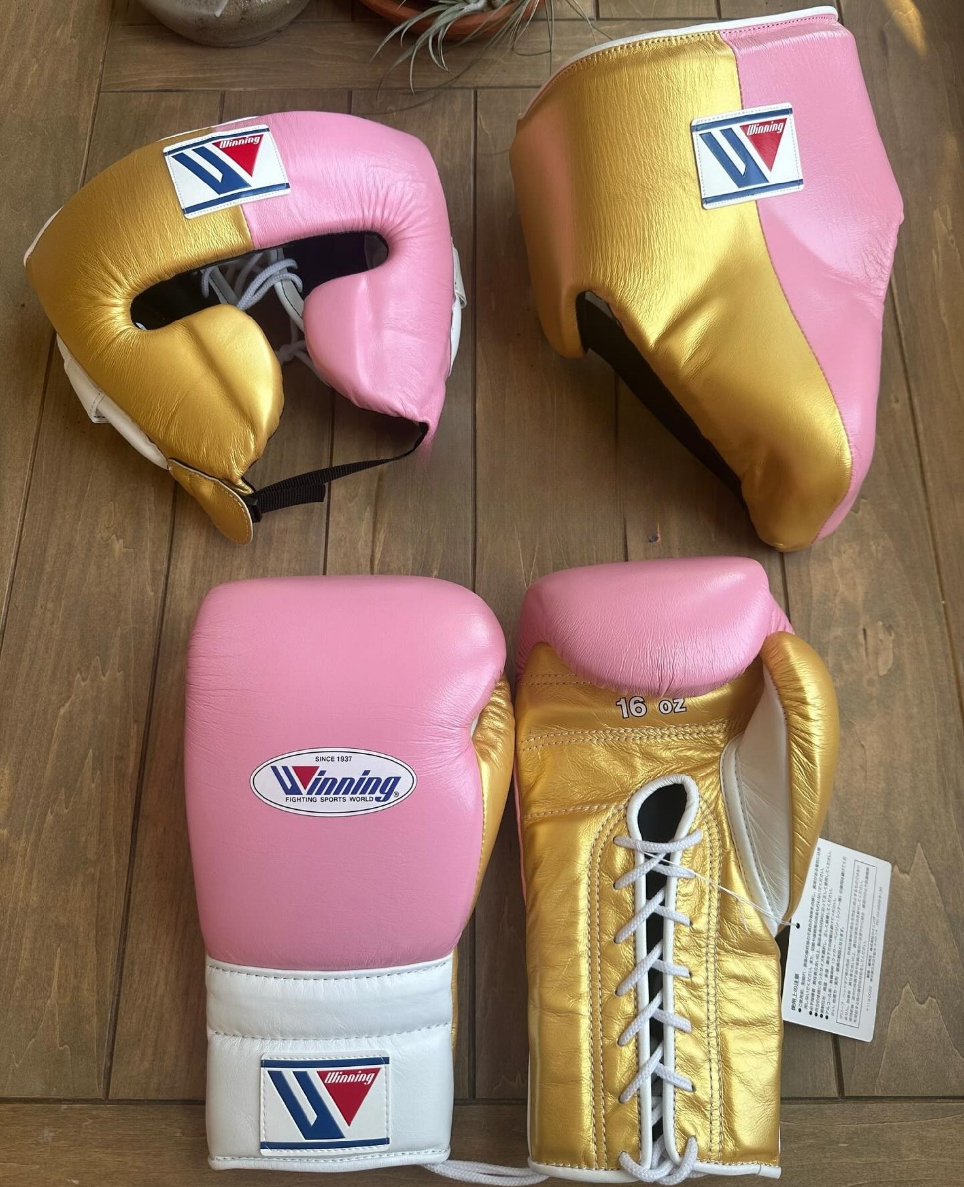 Winning Boxing Glove set, Winning Boxing gear, Pink Gold white winning boxing set Winning Lace up Boxing Glove set, Boxing Glove set, Winning boxing gear set, PF Fitness Gear, Winning set, PF FITNESS GEAR winning gear, winning Boxing Glove, Winning groins, Winning head Gear, winning Boxing Set